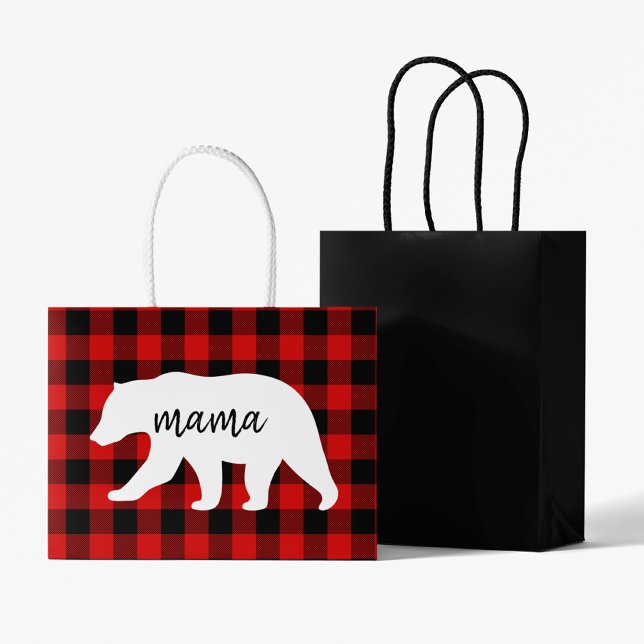 Modern Red Plaid And White Mama Bear Gift Large Gift Bag (Creator Uploaded)