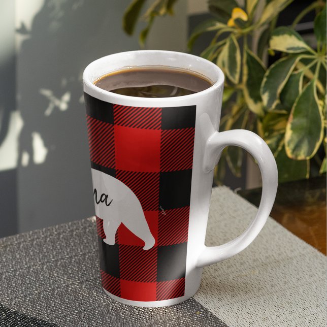 Modern Red Plaid And White Mama Bear Gift Latte Mug (Creator Uploaded)