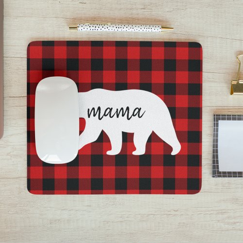 Modern Red Plaid And White Mama Bear Gift Mouse Pad