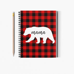 Modern Red Plaid And White Mama Bear Gift Notebook