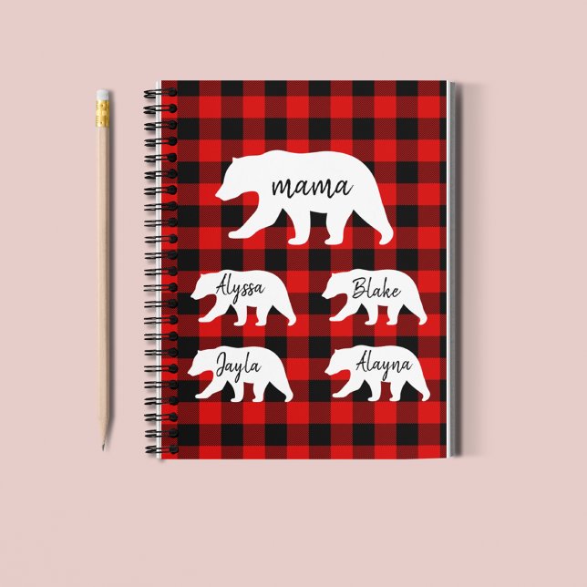 Modern Red Plaid And White Mama Bear Gift Notebook (Creator Uploaded)