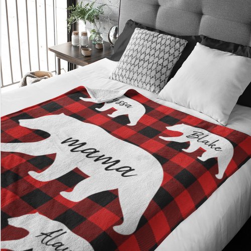 Modern Red Plaid And White Mama Bear Gift Sherpa Blanket