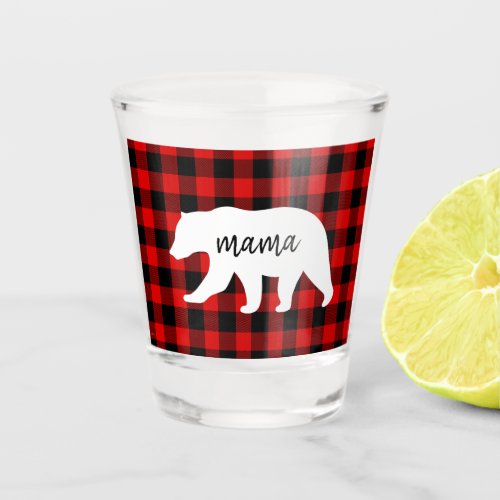 Modern Red Plaid And White Mama Bear Gift Shot Glass