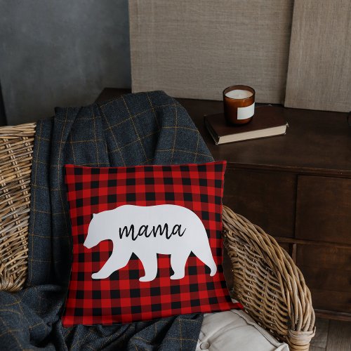 Modern Red Plaid And White Mama Bear Gift Throw Pillow