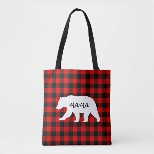 Modern Red Plaid And White Mama Bear Gift Tote Bag