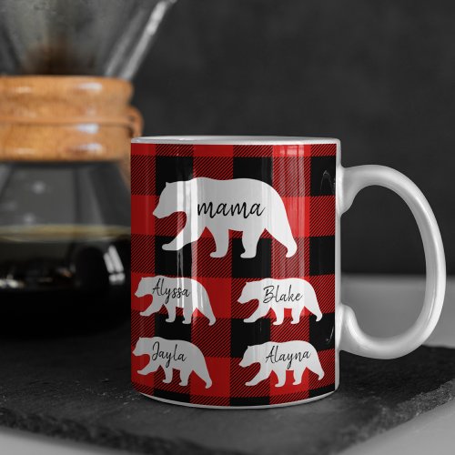 Modern Red Plaid And White Mama Bear Gift Two_Tone Coffee Mug