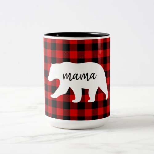 Modern Red Plaid And White Mama Bear Gift Two_Tone Coffee Mug