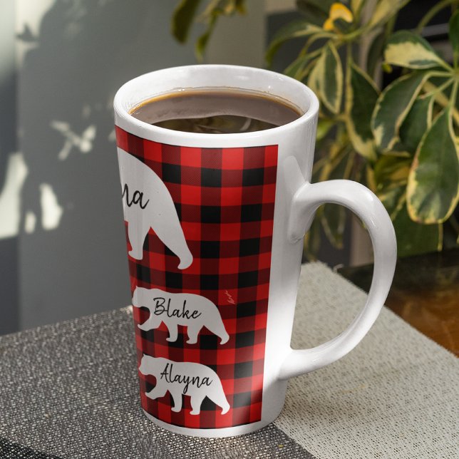 Modern Red Plaid And White Mama Bear Latte Mug (Creator Uploaded)