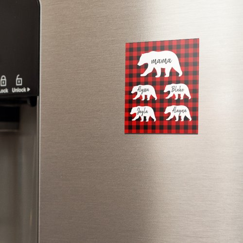 Modern Red Plaid And White Mama Bear Magnet