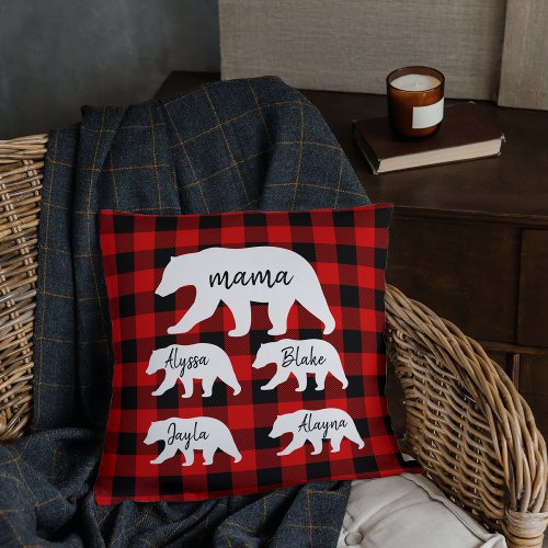 Modern Red Plaid And White Mama Bear Throw Pillow