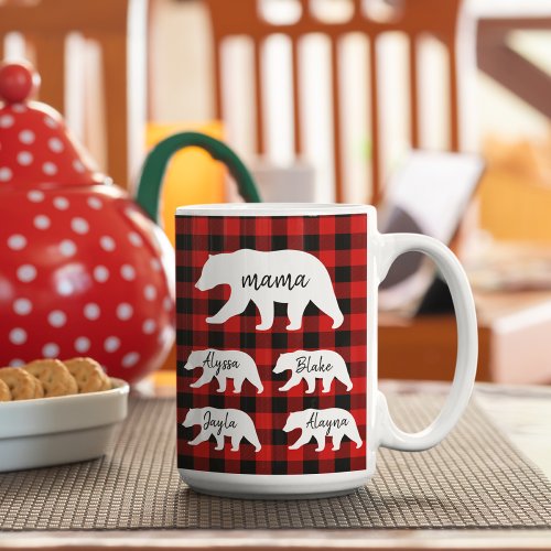 Modern Red Plaid And White Mama Bear Two_Tone Coffee Mug