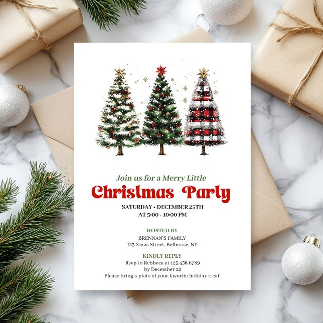 Modern red plaid buffalo Christmas tree invite (Modern red plaid buffalo Christmas tree invite)