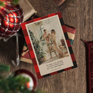 Modern Red Plaid Happy Holiday Family Photo