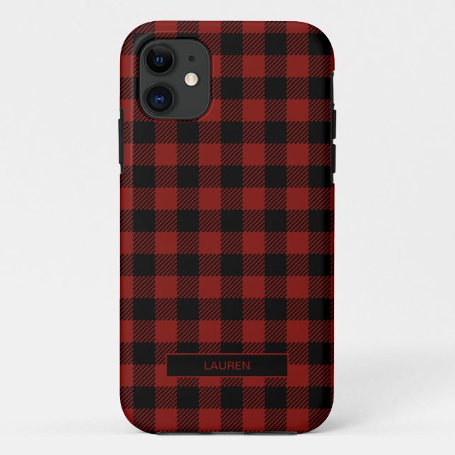 Modern Red Plaid Winter Christmas Name Pattern Case-Mate iPhone Case (Back)