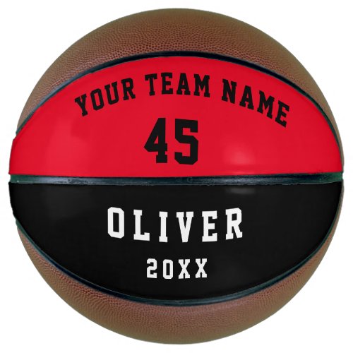 Modern Red Player Team Name Number Basketball - Modern Red Player Team Name Number Basketball. Modern and simple design in dark red and black colors. Personalize the ball with your team name, player`s number, player`s name and year. A great keepsake to remember your favorite sport and a perfect gift for a basketball player, teammates, coach, your friends and family.