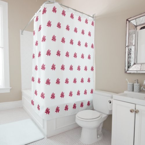 Modern Red Poinsetta Christmas Floral Pattern Shower Curtain