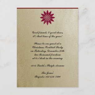 Modern Red Poinsettia Flower on Gold Background Invitation