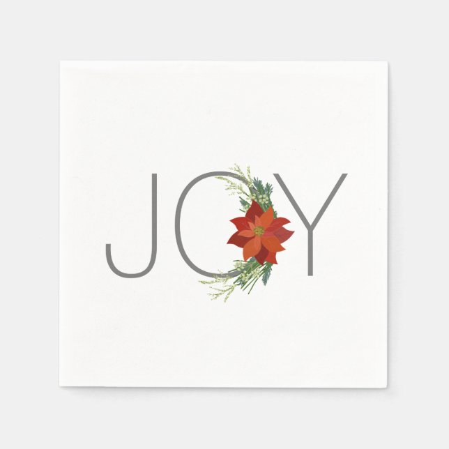 Modern Red poinsettia Holiday Joy Christmas Napkins (Front)
