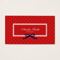 Modern Red Polka Dot Blue Ribbon Social Media Business Card