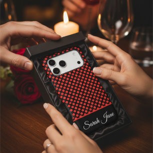 Modern Red Polka Dot Pattern Custom Name Black iPhone 17 Pro Max Case