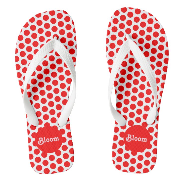 Modern Red Polka Dots Flip Flops | Zazzle
