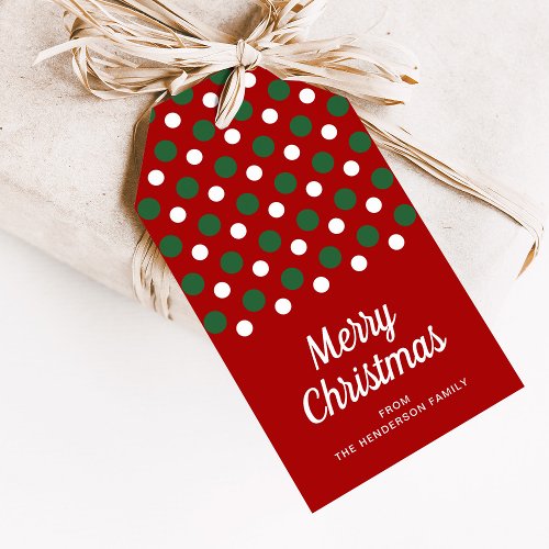 Modern Red Polka Dots Merry Christmas Gift Tags