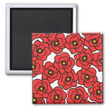 Modern Red Poppies Floral Print Magenet Magnet by koncepts at Zazzle