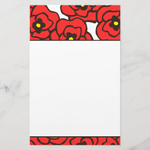 Modern Red Poppies Floral Print Stationery
