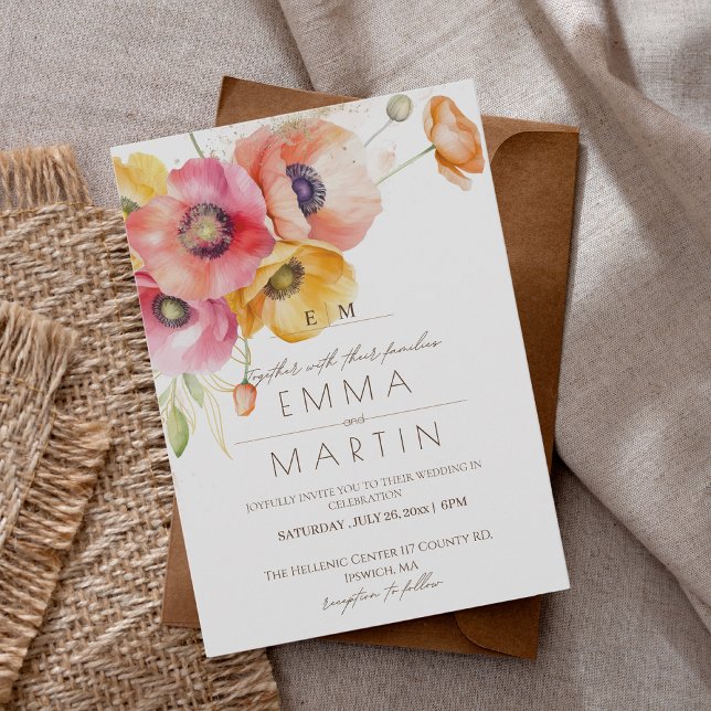 Modern Red Poppies Floral  Wedding Invitation (Creator Uploaded)