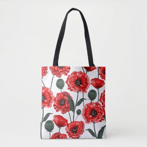 Modern Red Poppy Country Floral Tote Bag