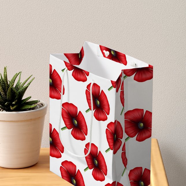 Modern Red Poppy Flower Pattern Gift Bag (A pretty poppy patterned medium gift bag. Check out the collection for other sizes)