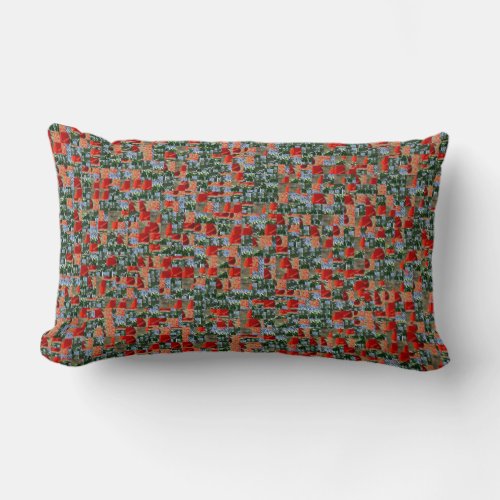 Modern red poppy flowers and blue flowers pattern lumbar pillow