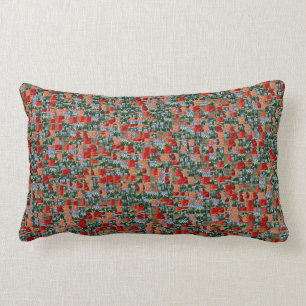 Modern red poppy flowers and blue flowers pattern lumbar pillow