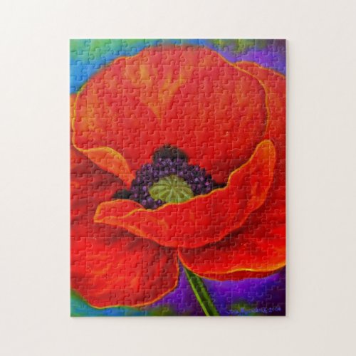 Modern Red Poppy Flowers Challenging Floral Art Jigsaw Puzzle