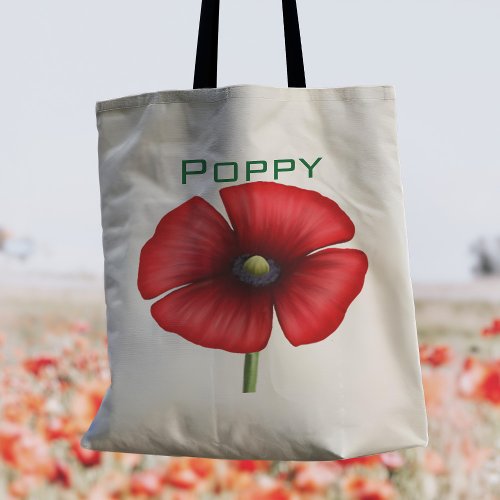 Modern Red Poppy Name Floral Tote Bag