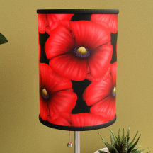 Modern Red Poppy Pattern on Black Lamp Shade