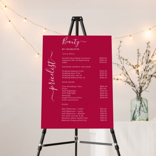 Modern Red Price List  Foam Board