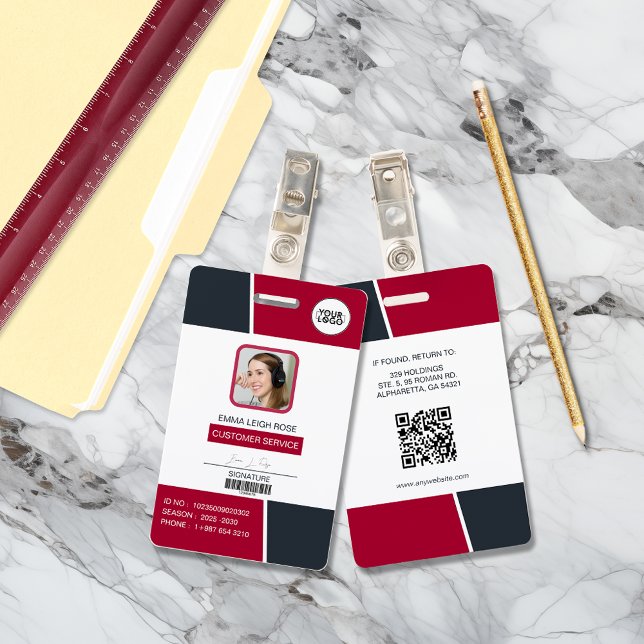 Modern Red Professional Employee Photo ID Badge (Creator Uploaded)