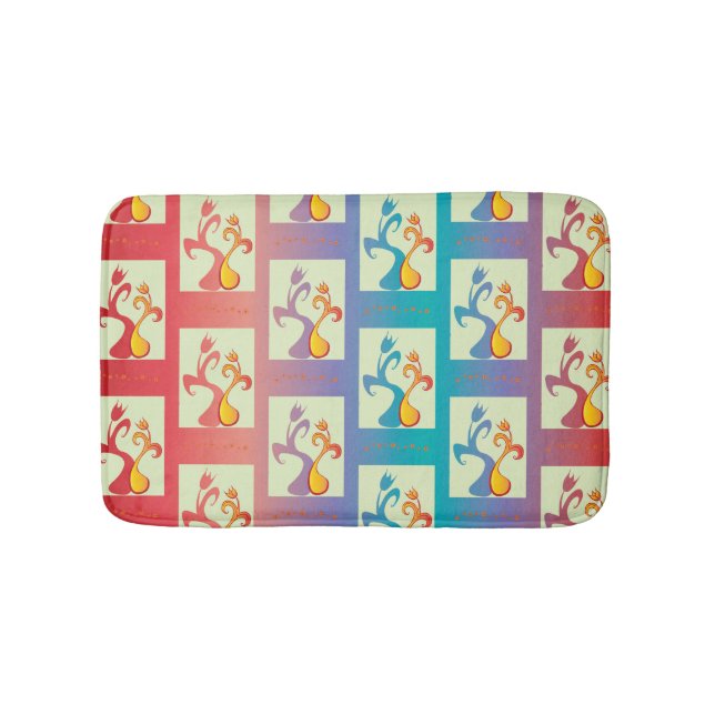 Modern Red, purple and blue Tulip Couple pattern Bathroom Mat (Front)