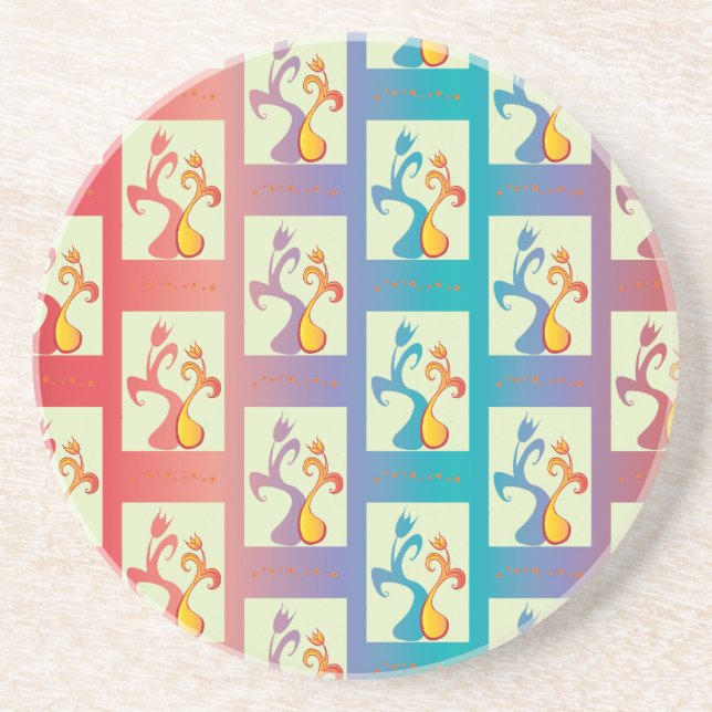 Modern Red, purple and blue Tulip Couple pattern Drink Coaster (Front)