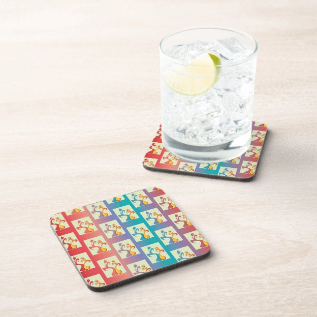 Modern Red, purple and blue Tulip Couple pattern Drink Coaster (Right Side)