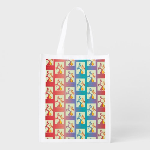 Modern Red purple and blue Tulip Couple pattern Grocery Bag