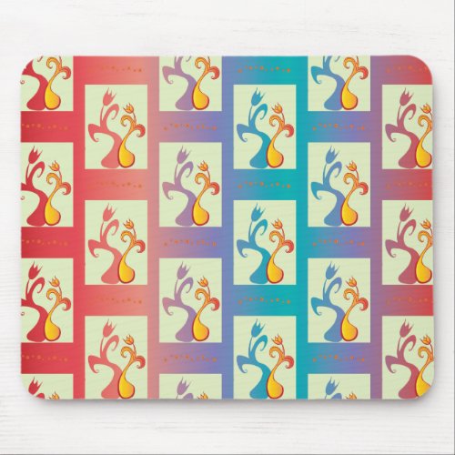 Modern Red purple and blue Tulip Couple pattern Mouse Pad