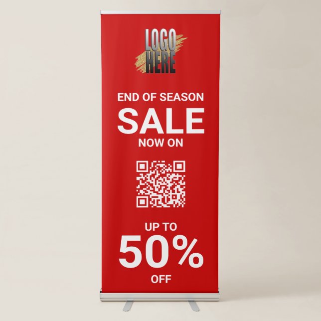 Modern Red QR Code Business logo Promotional Sale Retractable Banner (Front)