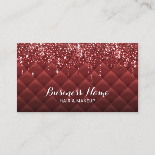 Modern Red Quilted Lux Glitter Drips Beauty Salon Business Card