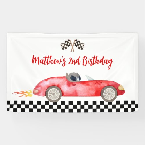 Modern Red Race Car Birthday Banner