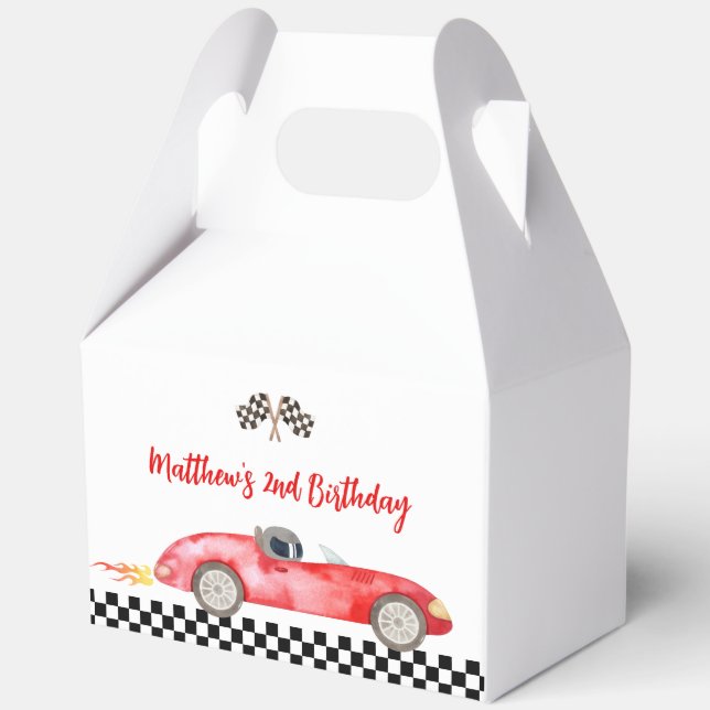 Modern Red Race Car Birthday Favor Boxes (Front)