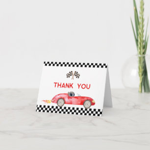 Modern Red Race Car Birthday Letterpress Thank You Card
