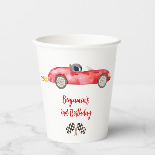Modern Red Race Car Birthday Paper Cups