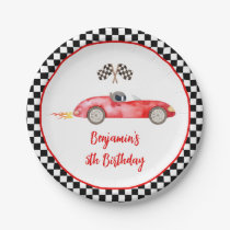 Modern Red Race Car Birthday Paper Plates